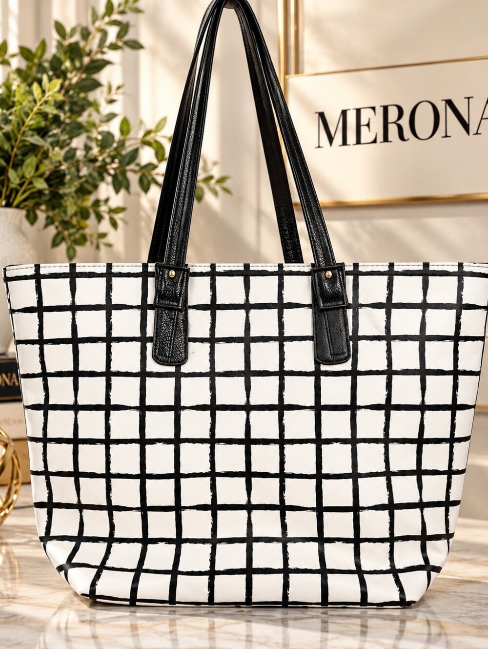 Classic Grid Tote Bag - Black & White By Merona